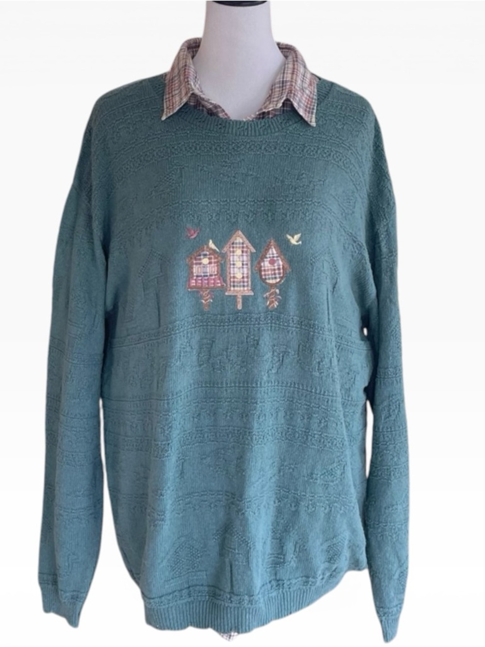 Vintage 2pc Northern Reflections Teal Knit Embroidered Sweater Long Sleeve Shirt